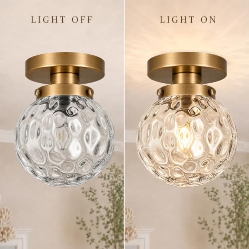Small Semi Flush Mount Ceiling Light Fixtures, Vintage Globe Hammered Clear - Image 5