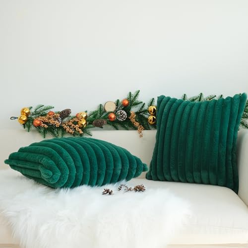 JOJUSIS Faux Fur Plush Throw Pillow Covers, Dark Green, 16 x 16-Inch - Image 5