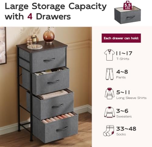 WLIVE Small Dresser Nightstand for Bedroom, 4 Drawers, Dark Grey - Image 6