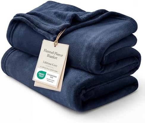Bedsure Soft Cozy Warm Fleece Large Oversized Bed Blanket Navy 120"x120" by BEDSURE