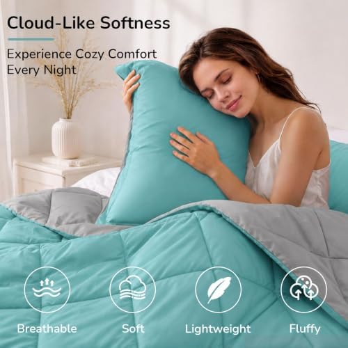 downluxe King Comforter Set Soft Reversible 3 Pieces, Light Blue/Gray - Image 3