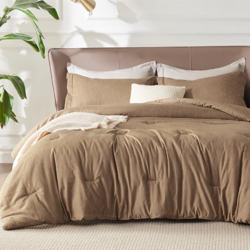 Bedsure Brown Full Size Comforter Set, Soft Cationic Dyed Bed Set 3 Pcs by BEDSURE