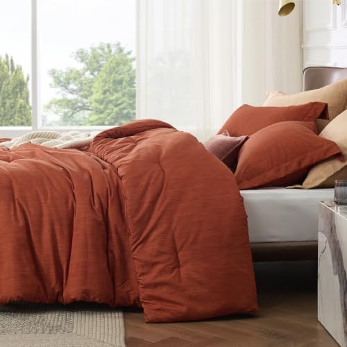 Bedsure Orange Queen Comforter Set, Soft Cationic Dyed Bedding Set 3 Pcs - Image 2