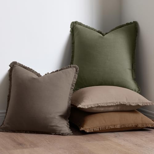 ANRODUO Euro Decorative Linen Fringe Pillow Covers 26×26 Taupe 2 Pack - Image 6