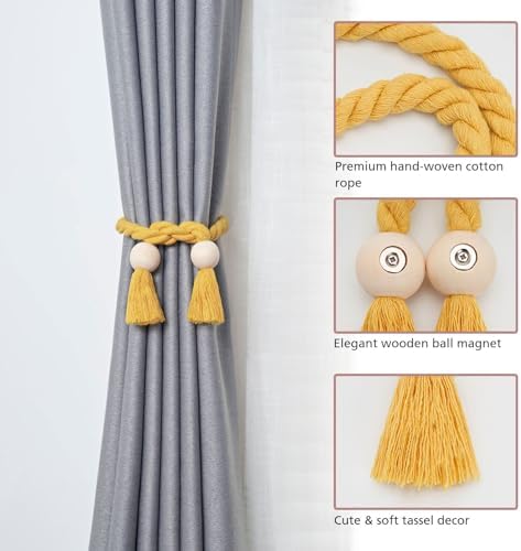 NICEEC 4 Pack Wooden Ball Magnetic Curtain Tiebacks Boho Home Decor Drape Tie - Image 3