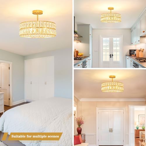 Lxybcce Crystal Ceiling Light Fixture, Modern Brushed Gold Ceiling Light - Image 4