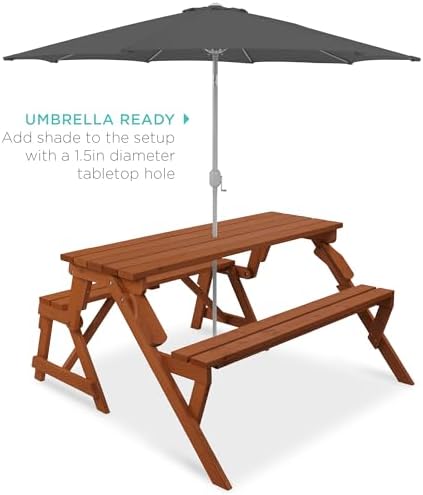 Best Choice Products 2-in-1 Transforming Interchangeable Outdoor Wooden Picnic - Image 5