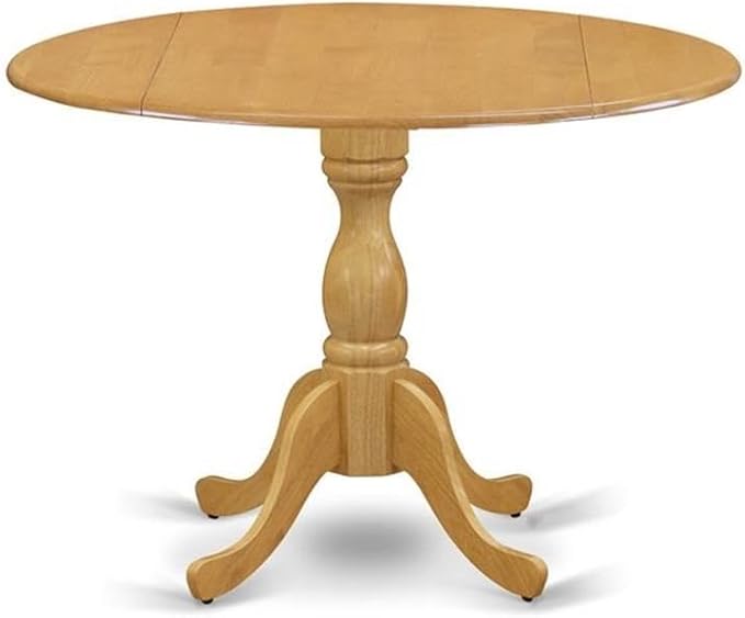 East West Furniture DMAV3-OAK-C 3 Piece Dining Room Table Set Contains a Round Dining Table with Dropleaf and 2 Linen Fabric Upholstered Chairs, 42x42 Inch, Oak