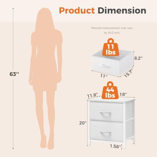 Sweetcrispy Night Stand with 2 Fabric Storage Drawers, Bedside Table - Image 3