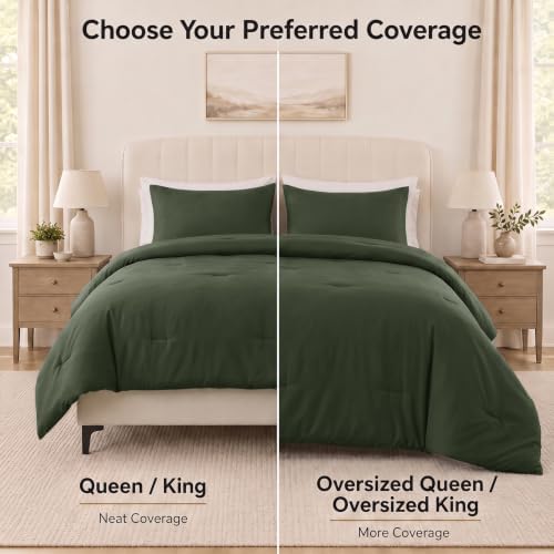 CozyLux Full Comforter Set, 3 Pieces Down Alternative Bedding, Dark Green - Image 6