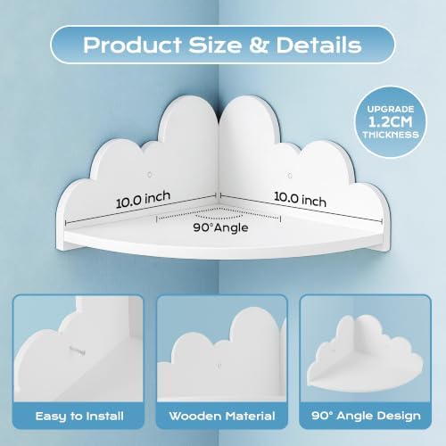 White Cloud Floating Corner Shelves Set of 3 Thickened version, Corner Shelves - Image 2