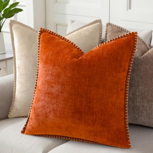 Pallene Chenille Soft Rust Throw Pillow Cover 24x24 Set of 2 - Image 2
