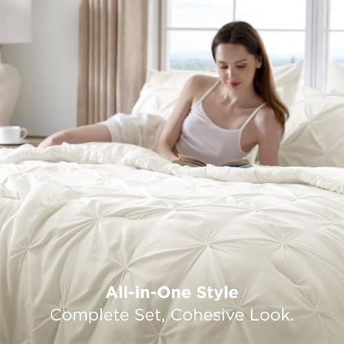 Bedsure 7-Piece King Size Comforter Set & Sheets, Ivory King Bedding - Image 3