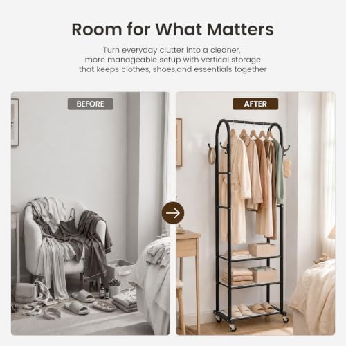 Cesun Small Clothes Rack with 3-Tier Mesh Shelves & 8 Hooks - Image 2