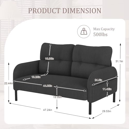 47" Corduroy Loveseat Sofa, 2 Seat Small Couch - Image 2