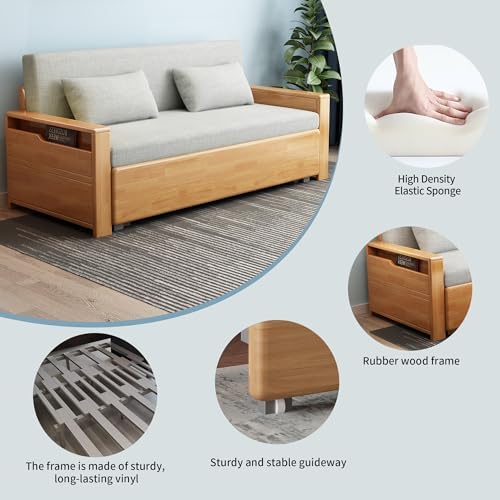 59" Grey 3-in-1 Convertible Sofa Bed w/Storage & Rev. Chaise, Solid Wooden - Image 6