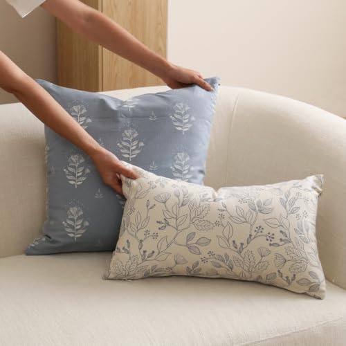 SageSelvas Lumbar Pillow Cover 12x20 Blue Floral Print Cotton - Image 7