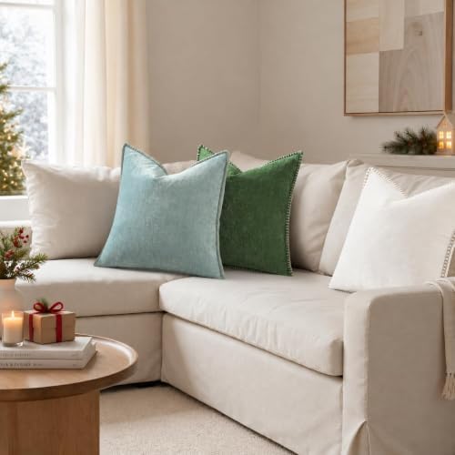 Pallene Chenille Soft Moss Green Throw Pillow Cover 18x18 Set of 2 - Image 5
