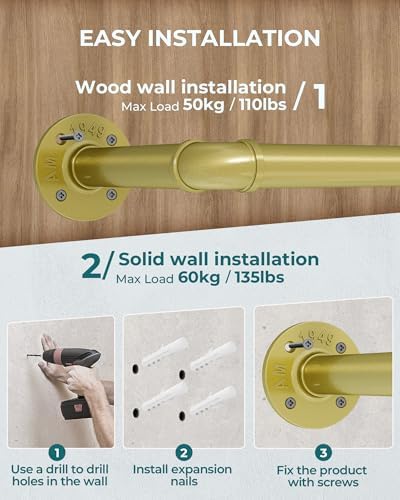 OROPY 38.4" Industrial Pipe Clothes Rack Wall Mounted, Heavy Duty, 2 Pack - Image 5