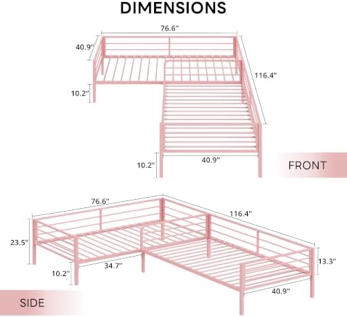 LIKIMIO L Shaped Twin Beds for 2, Double Twin Bed - Image 2