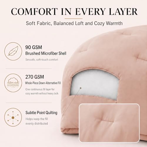CozyLux Full Comforter Set, 3 Pieces Down Alternative Bedding, Blush Pink - Image 3