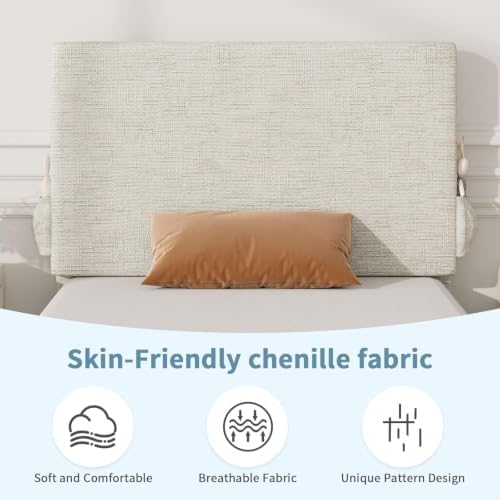 Twin Bed Frame with Chenille Headboard and Side Pockets - Image 4
