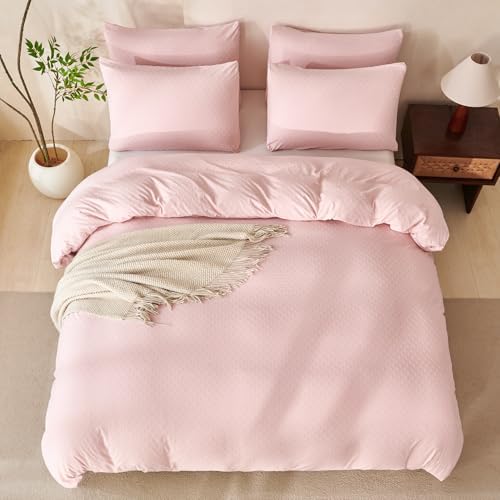 Pink Comforter Set Queen Polka Dot Soft Luxury Washed Microfiber Jacquard 3 - Image 3