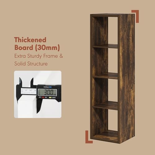 Furinno Cubicle Record Player Stand, 4-Cube Vinyl Record Storage, Amber Pine - Image 2