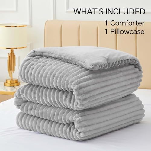 BEDELITE Fleece Twin/Twin XL Comforter Set, Fluffy Bed Set, Light Grey - Image 6