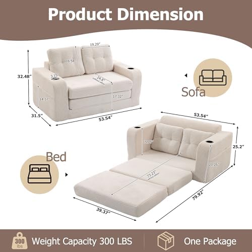 54" Boneless Convertible Sofa Bed, Corduroy Fold Out Sofa - Image 2