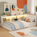 Twin Floor Bed with Storage, L-Shaped Corner Bed, Charging & LED by OYUMOENTS