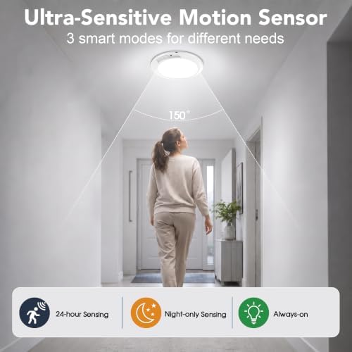 Rechargeable Motion Sensor Ceiling Light, Wireless LED Battery Operated Ceiling - Image 2