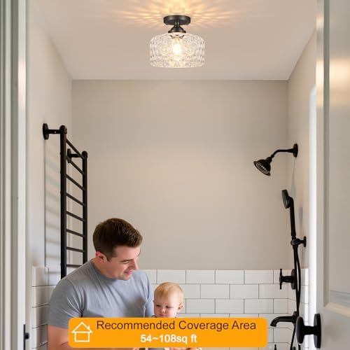 Small Semi Flush Mount Ceiling Light Fixture, Vintage Black Close to Ceiling - Image 2