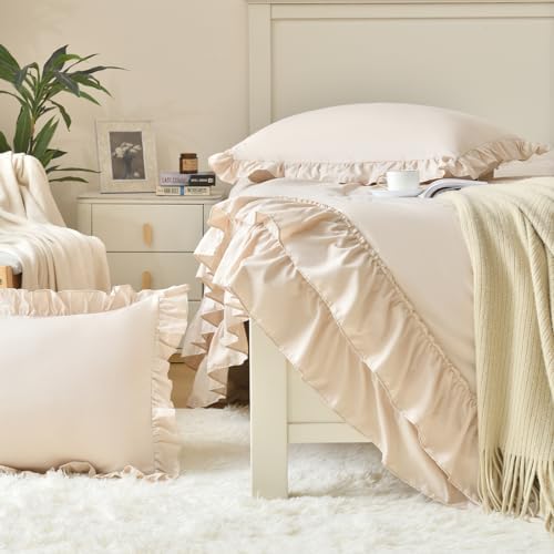 Cupocupa Beige Comforter Set – Twin XL Ruffle Farmhouse Bedding Set – Shabby - Image 5