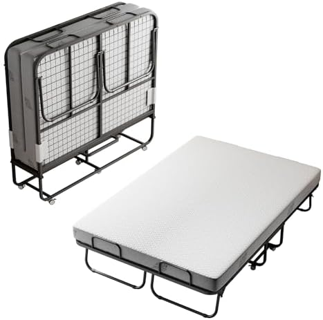 Folding Bed with 5" Memory Mattress, Roll Away Foldable Beds on Wheels by RAOGIE