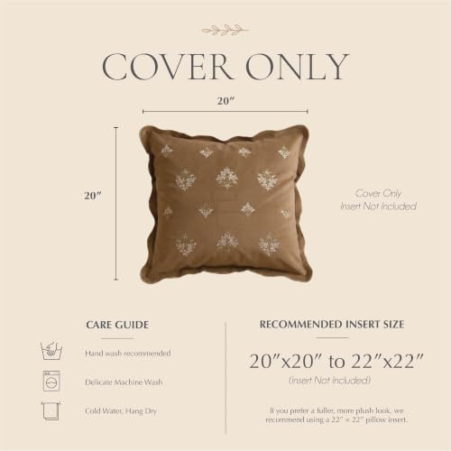 BlissBlush Decorative Throw Pillow Cover 20x20 Brown Floral Embroidery - Image 2