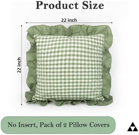 JoraLion Ruffled 22x22 Pillow Cover Gingham Green Solid Edge - Image 4