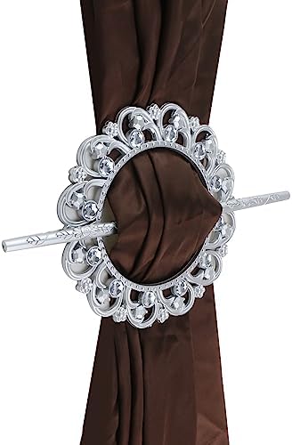 2pcs Silver Curtain Tiebacks, Round Drapery Holdbacks, 12 Crystals - Image 4
