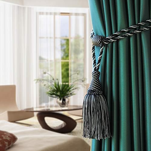 2Pack Curtain Tiebacks Handmade Elegant Tassel Drape Holdbacks-Mix Black - Image 5