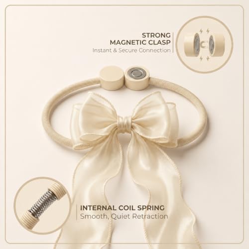 2PCS Strong Magnetic Ivory Bow Curtain Tiebacks, Coqueta Lace Ribbon Curtain - Image 4