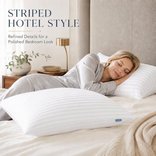 CozyLux King Size Pillows Set of 4, Hotel Style Woven Stripe Bed Pillow - Image 2