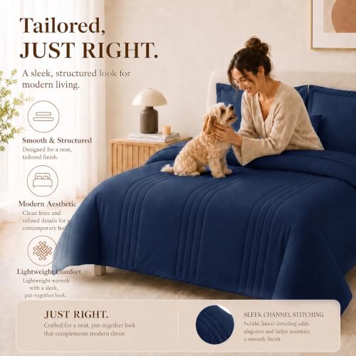 CozyLux Super King Comforter Set Navy Blue - Image 4