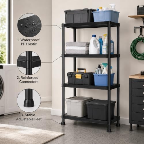 Plastic Storage Shelves, Sturdy Shelving Unit and Storage 264 LBS - Image 5