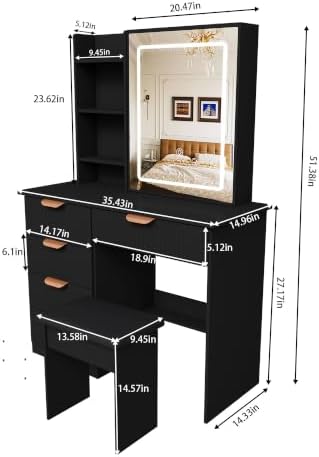 Small Vanity Desk with Mirror and Led Light, 31.5" Compact Makeup Vanity with - Image 2