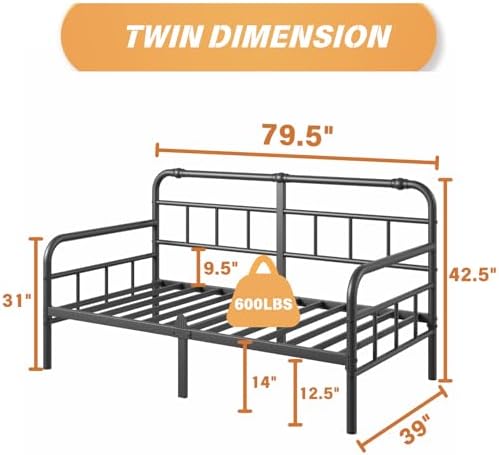Twin Daybed Frame, Classic Day Bed Frame Twin Size - Image 2