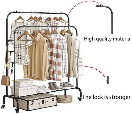 SUOERNUO Clothes Rack with Lockable Wheels Double Rods Metal Garment Racks - Image 6