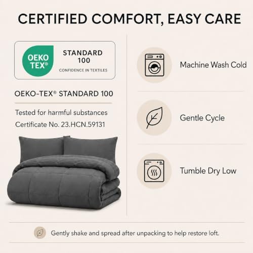 CozyLux California King Comforter Set Dark Grey - Image 6