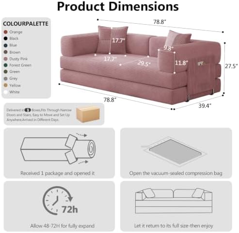 78.8" Boneless Couch for Living Room, Futon Sleeper Sofa Bed - Image 2