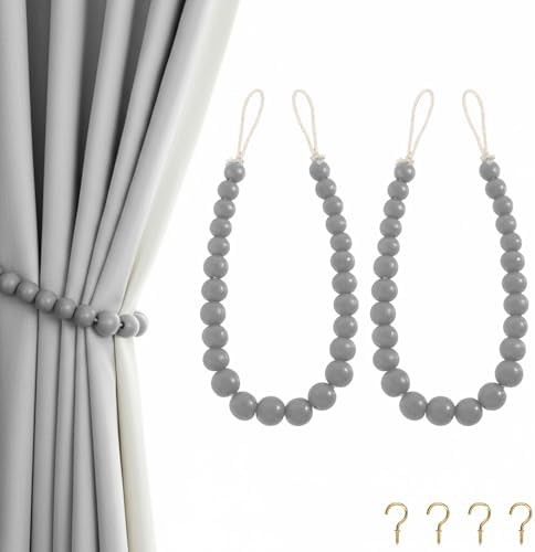 Hion 2 Pack Wood Bead Curtain Tiebacks Holdbacks by Hion
