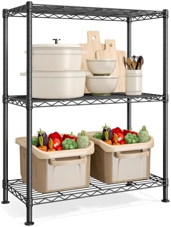 SONGMICS 3-Tier Storage Shelves, Adjustable Wire Shelving Unit, 8 Hooks by SONGMICSbySONGMICSHOME